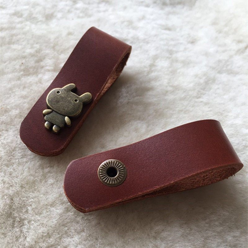 Handcrafted Brief Buffalo Leather Headphone Wire Winder Leather Data Line Ear Machine Wire Bundle Leather Block Head Layer Bull Leather Leather