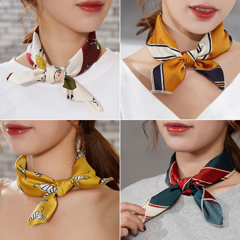 Small square women Joker ins South Korea new retro spring and autumn scarf professional headscarf decoration hair band stewardess silk scarf