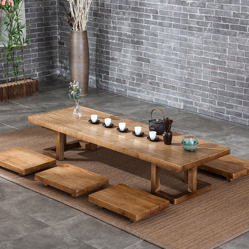 Japanese-style tea table and chair combination solid wood tatami coffee table long table study Zen sitting low table homestay tea table
