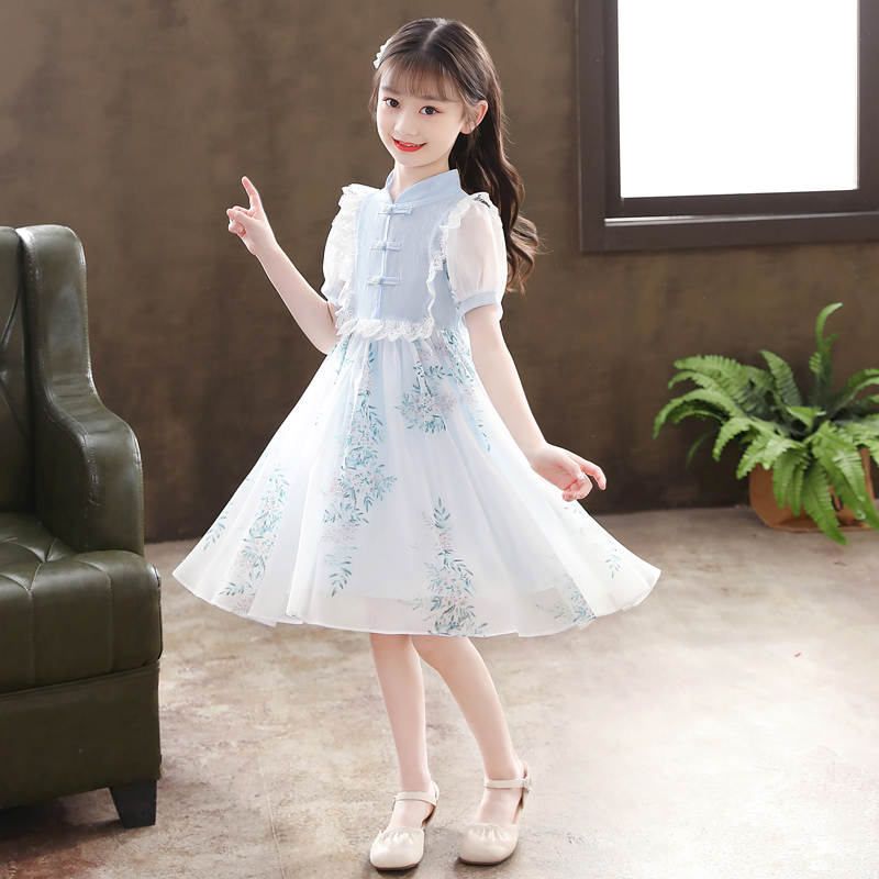 2022 New Style Girls Hanfu Summer Dress Kids Dress Little Girl Princess Skirt Dress Cheongsam Skirt Summer