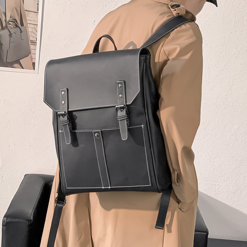Double shoulder bag male tide casual large capacity carrybag retro mad horse PU leather computer package street trend fashion male bag