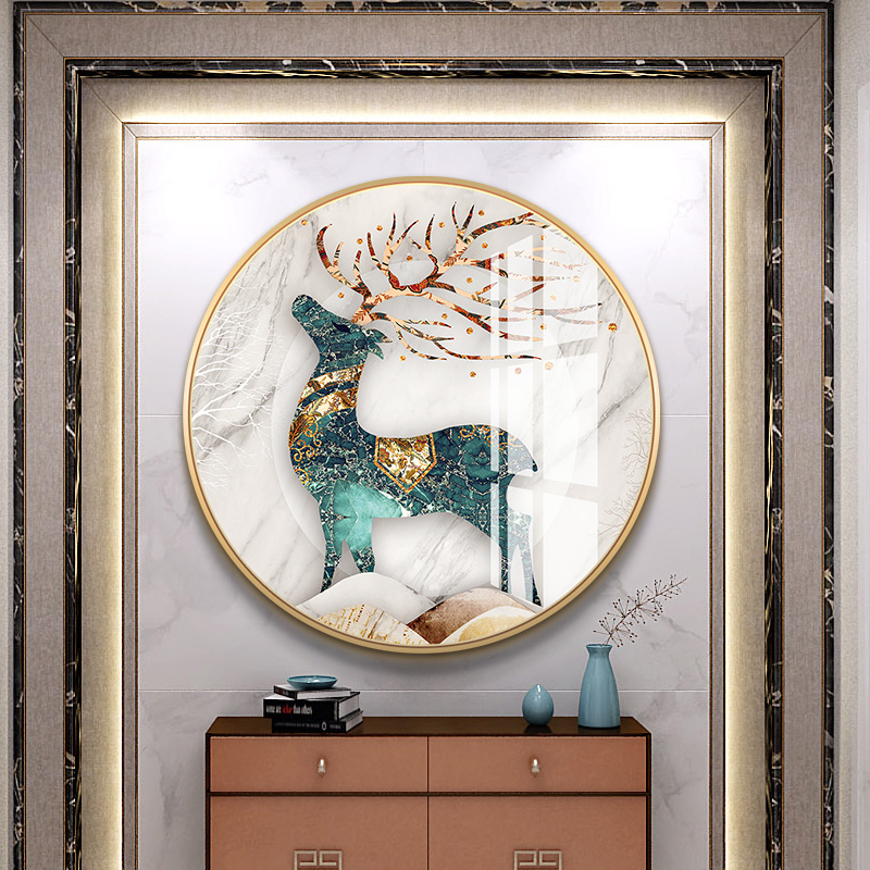 Entrance to the family Xuanguan Decorative Painting Living Room Corridor Aisle Circular Hung Painting Crystal Porcelain Inlaid Drilling Elk Elephant Veranda End Fresco