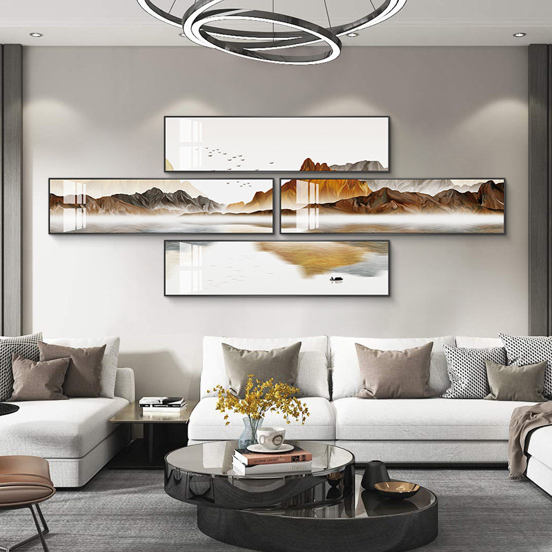 Large Composition Living Room Decoration Painting Landscape Painting Atmosphere Light Luxury Hanging Painting Upscale Background Wall Mural Modern Brief