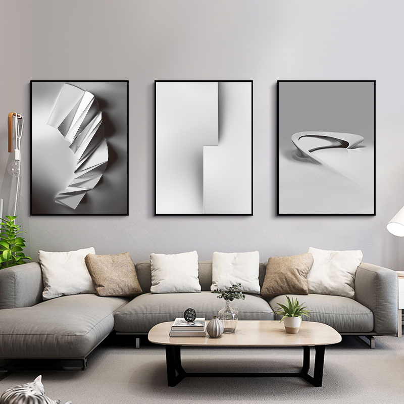 Modern simple abstract decorative painting black and white personality sofa background wall triptych living room dining room hanging painting mural