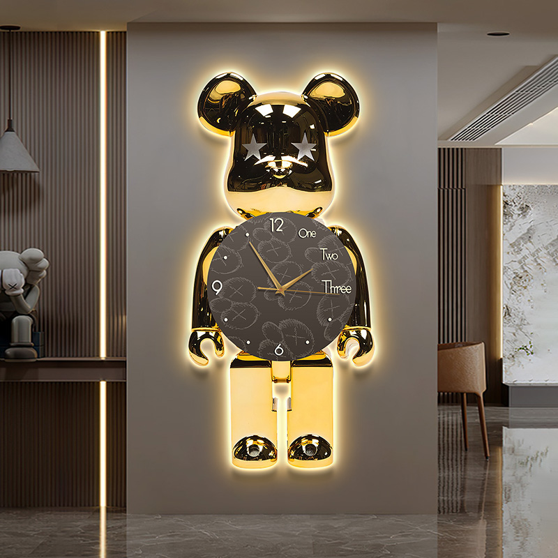 Violent bear entrance decoration painting modern minimalist lamp painting net red living room hanging painting clock wall clock light luxury aisle clock