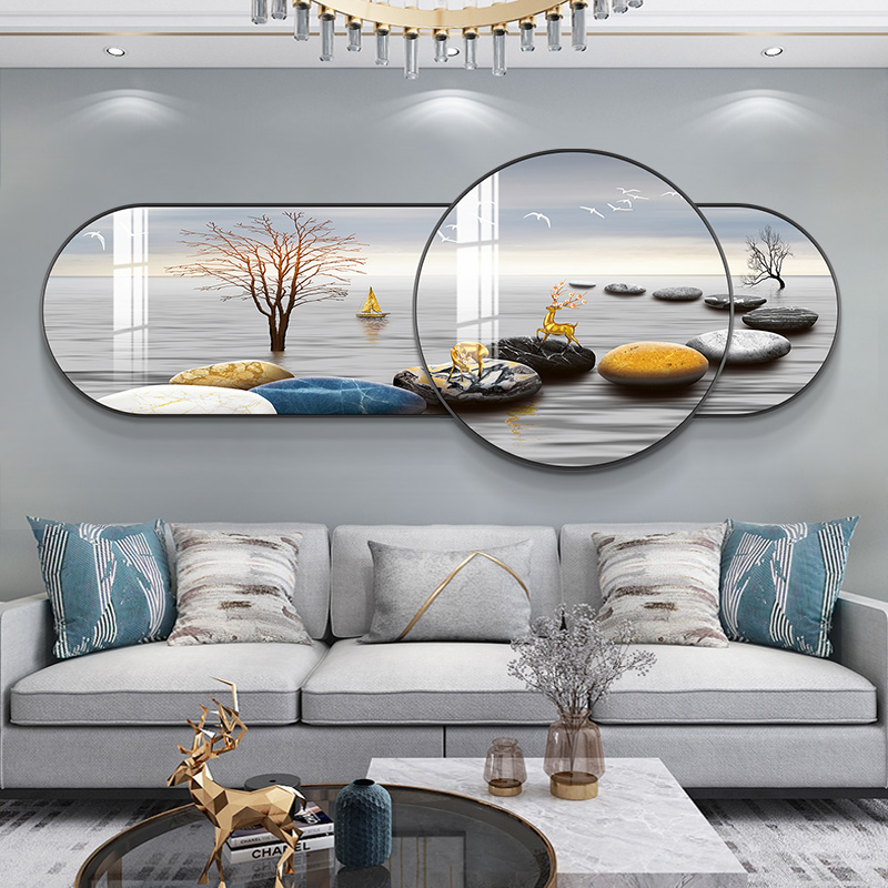 Shilai running living room decorative painting atmospheric double-layer round sofa background wall hanging painting 2021 new wall mural
