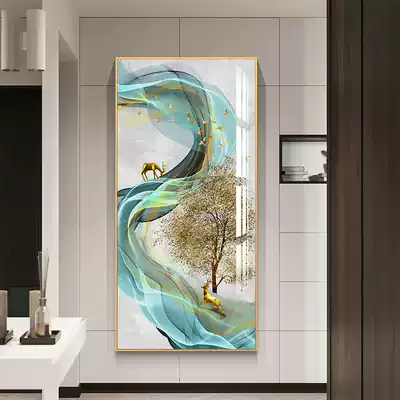 Entrance door background wall entrance painting New Chinese vertical mural Modern light luxury entrance corridor aisle entrance decorative painting