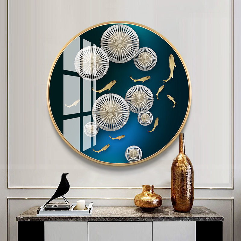 Nine Fish Plot Corridor End Genguan Decoration Painting New Chinese Style Entrance Aisle Atmospheric Dining Hall Hung Painting Round entrance painting