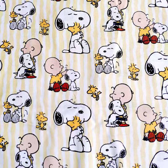 Width 110, Export Plain Cotton Fabric, Snoopy Charlie Brown Yellow Striped Base, Cartoon Anime Shirt