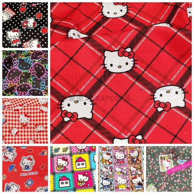 C8 Width 110 Hello Kitty Series Pure Cotton Fabric Cartoon Dress Shirt Bed Sheet Book Cover DIY
