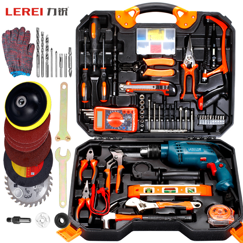 Lirui household hardware toolbox set combination woodworking plumber home maintenance manual set electric drill