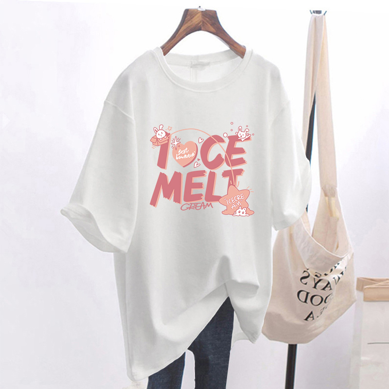 Plus Size Pure Cotton Short-Sleeved T-Shirt for Women, New Summer Style, Hong Kong Style Chic, Loose Oversize Mid-Length Belly-Covering Top