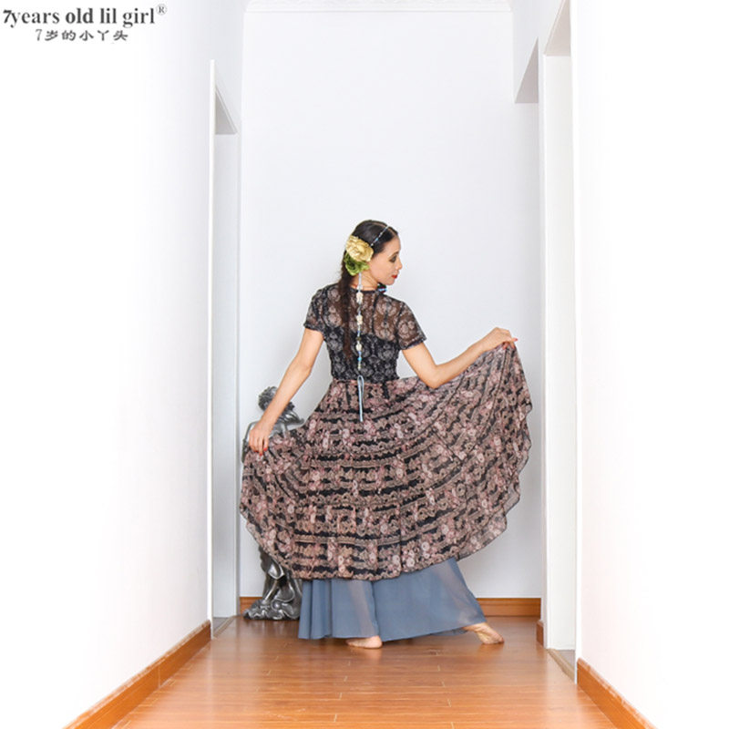 7yearsoldlilgir belly dance half body woman 2019 new mesh yarn 4 floor 16 m hood dress FJJ01-02-Taobao