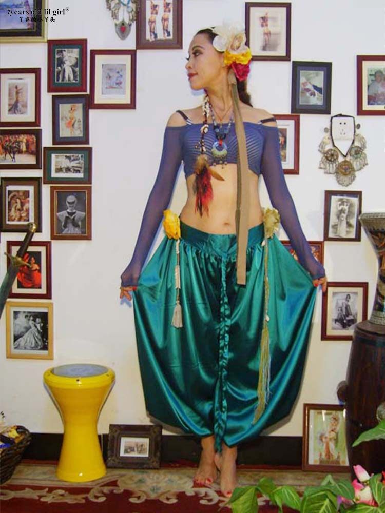 Belly Leather Dance New Other Practice Service Hot Pin 2020 Autumn Winter French Snowsilk Light Cage Pants Brand GA01-Taobao