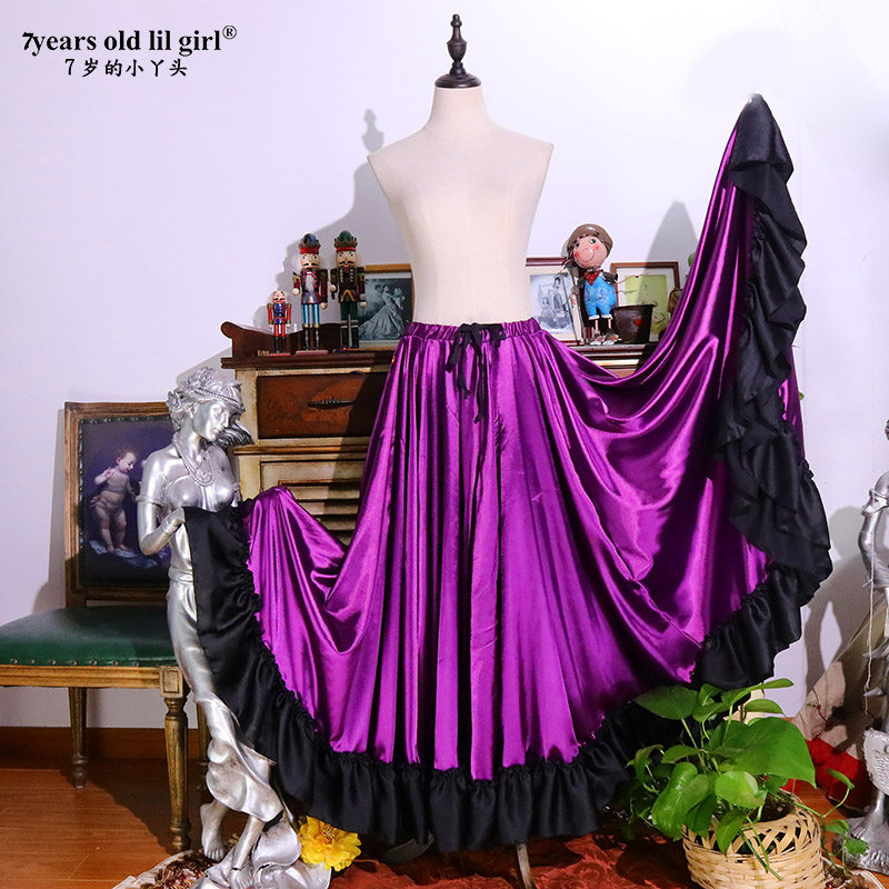7yearsoldlilgirl flamenco performance hot sale French snow thick purple 720 degree skirt FH13