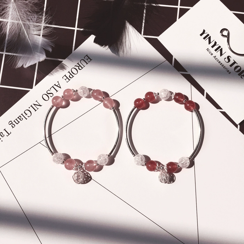 YINYIN CÂU CHUYỆN ■ tự nhiên tinh thể dâu tây moonstone thạch anh tím trắng bracelet sterling silver bracelet đột quỵ đào mật ong bạn gái