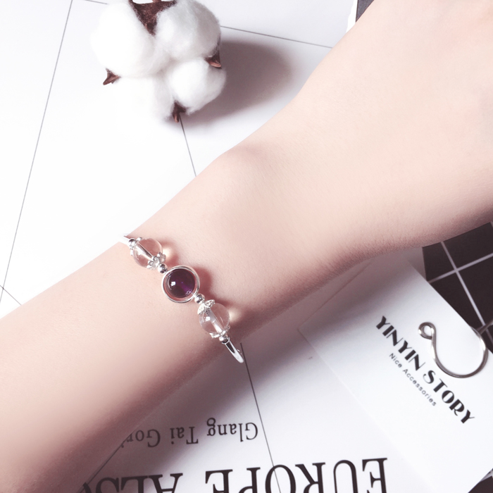 YINYIN CÂU CHUYỆN ■ tự nhiên tinh thể dâu tây moonstone thạch anh tím trắng bracelet sterling silver bracelet đột quỵ đào mật ong bạn gái