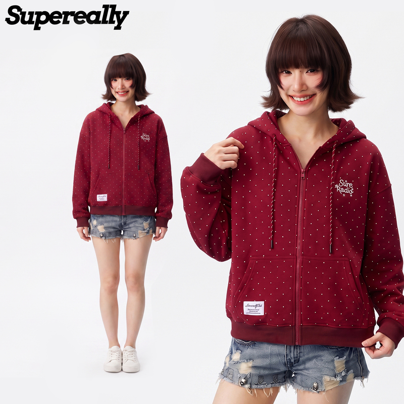 All-Over Polka Dot American Style Versatile Commuting Casual Hooded Warm Windproof Cute Homey Sweatshirt