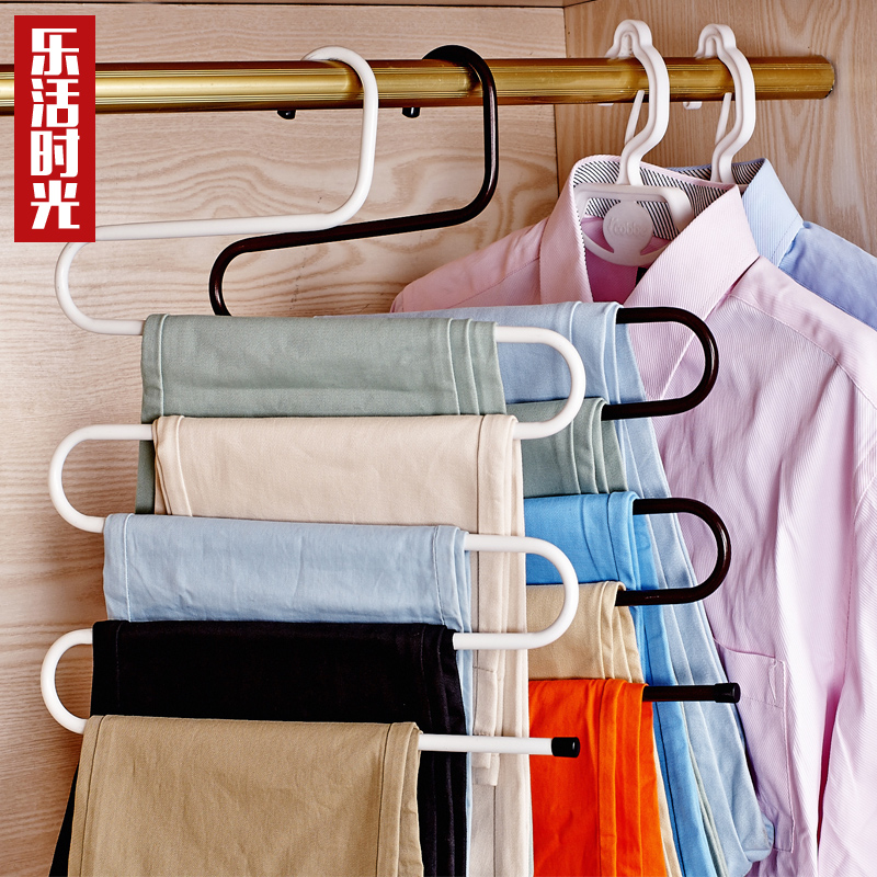 LOHAS time pants rack Multi-function s-type multi-layer household pants clip Wrought iron hanger Wardrobe storage shelf hanger