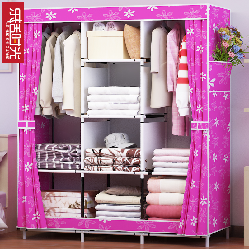 Oxford cloth cabinet Simple folding fabric steel frame wardrobe storage cabinet Rental room with simple modern household bedroom