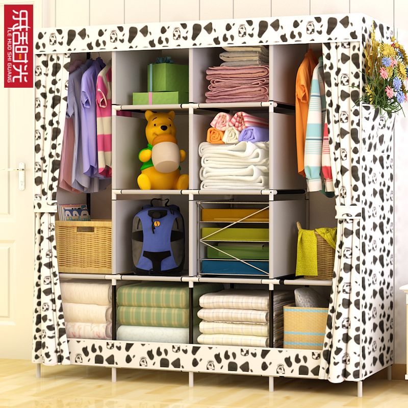 King-size simple wardrobe cloth cabinet Household fabric folding storage assembly Assembly wardrobe steel pipe reinforcement and thickening