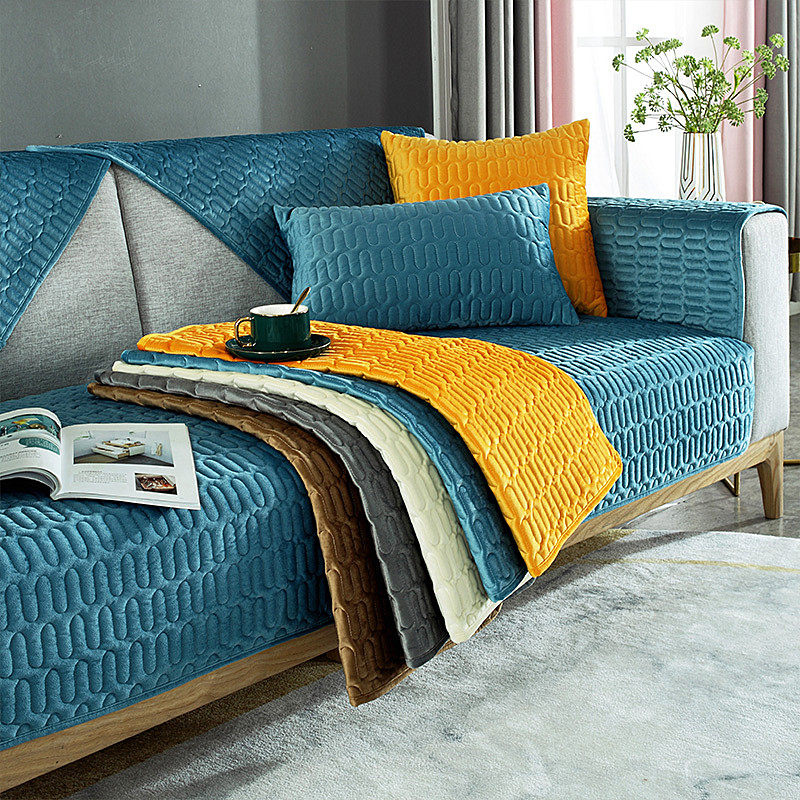 Sofa cushion plush thickened non-slip solid color full cover sofa cushion simple modern combination package four seasons universal