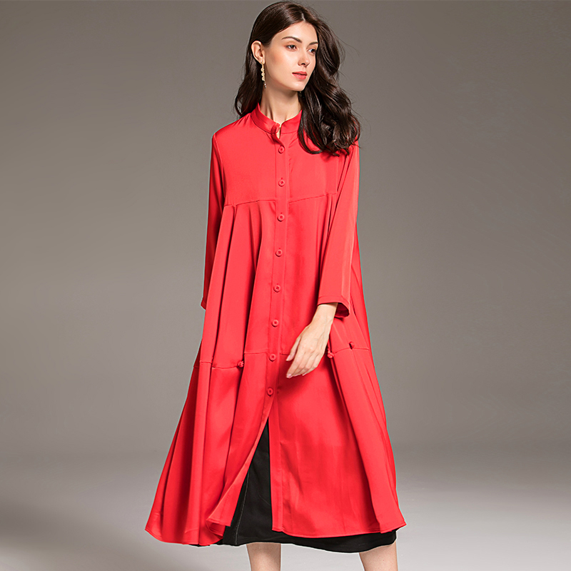 Red trang điểm 2020 mùa xuân mới tính khí đứng cổ áo chín tay áo loose-fitting lớn mã áo gió mỏng giữa chiều dài phụ nữ áo của