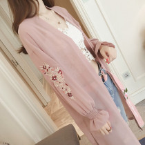 2022 summer new seaside holiday sunscreen womens mid-length over-the-knee thin coat beach fairy chiffon cardigan