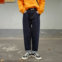  Cola life denim primary color blue Japanese retro tapered loose straight tooling jeans casual pants men and women