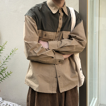  Special price homemade autumn Japanese retro stitching ancient sense tooling casual long-sleeved shirt shirt men and women