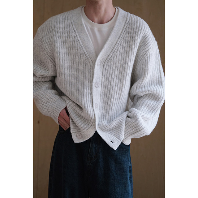 Homemade cashmere autumn and winter tailoring high-quality loose lazy wind short cardigan knitted sweater jacket men and women