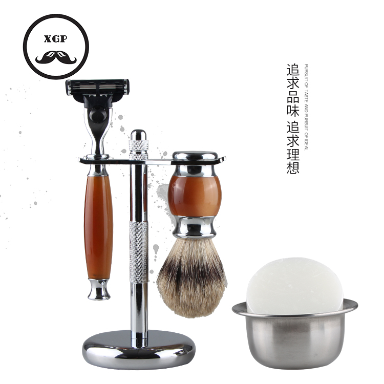 German quality imported high-end men's razor with brush holder set retro manual razor imitation wood grain