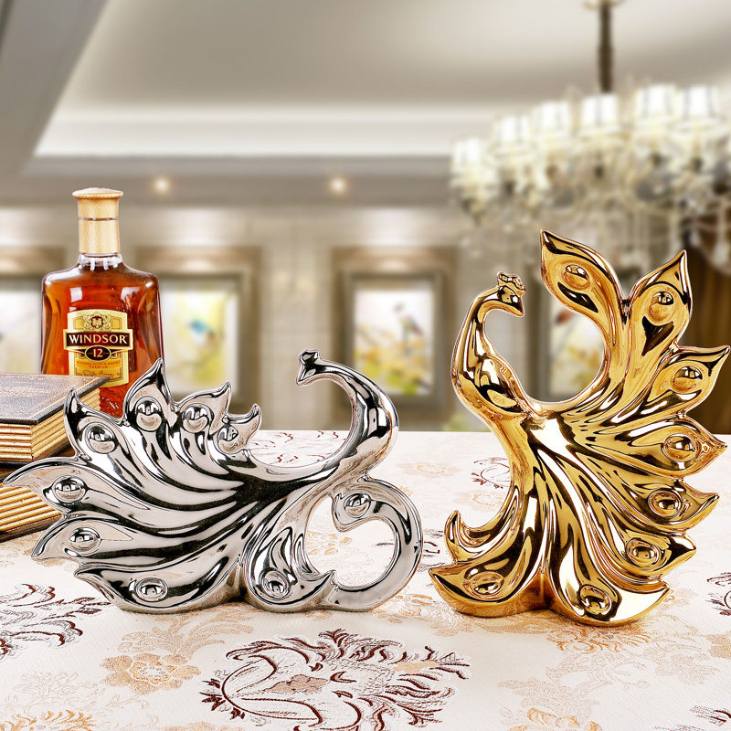 Home Residence Ornament Ceramic Crafts Home Living Room TV Cabinet Pendulum Pieces Chinese Gold And Silver Phoenix Advanced Sensation Niche-Taobao