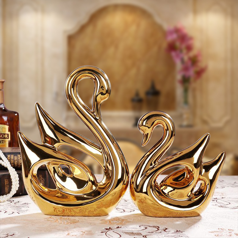 Creative ceramic crafts wedding gifts living room TV cabinet ornaments modern home decorations electroplating Swan