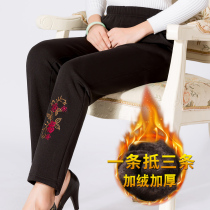 Grandma pants elderly pants women middle-aged women pants mother plus velvet padded cotton pants leggings elastic high waist pants