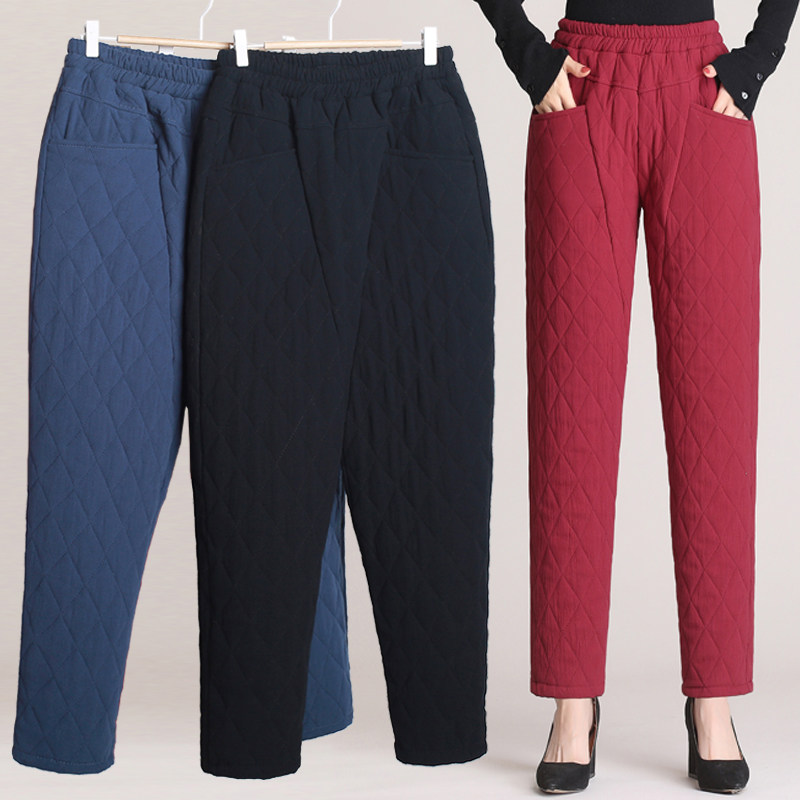 Mom cotton pants light and warm in the elderly high waist loose straight tube autumn and winter thickened women's pants wear grandma's outfit