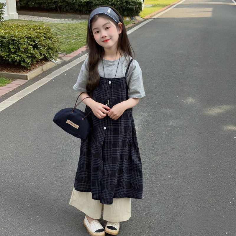 Girls' Suspender Dress Set Summer 2026 New Children's Summer Dress Big Girl Princess Three-Piece Set