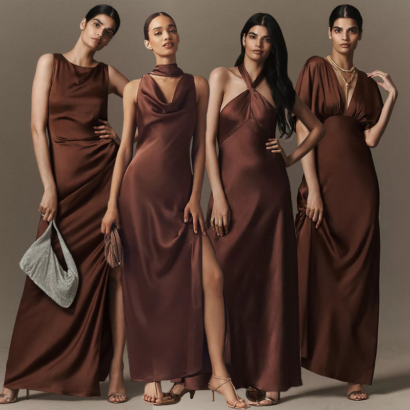 Caramel-Colored Satin Bridesmaid Dress with a High-End Feel, Niche Wedding Elegant Gown for Sister Group, Summer 2026 New Model