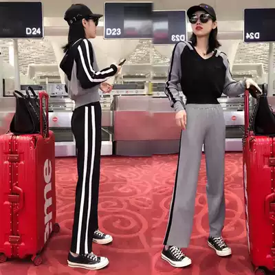 European station autumn sports suit women 2021 New loose fashion knitted sweater casual two-piece European tide