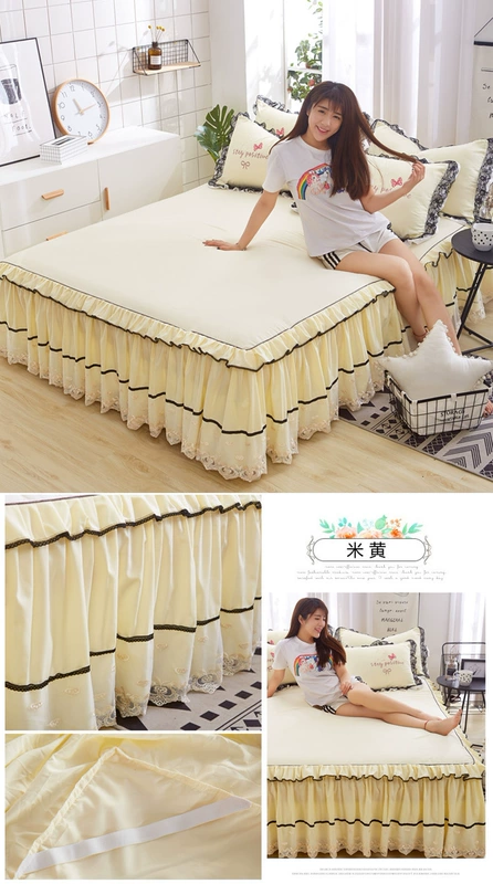 Ren giường công chúa váy một mảnh đơn hoặc kép chống trượt bedspread Simmons bảo vệ tay áo ba mảnh mét giường 1.8m - Váy Petti