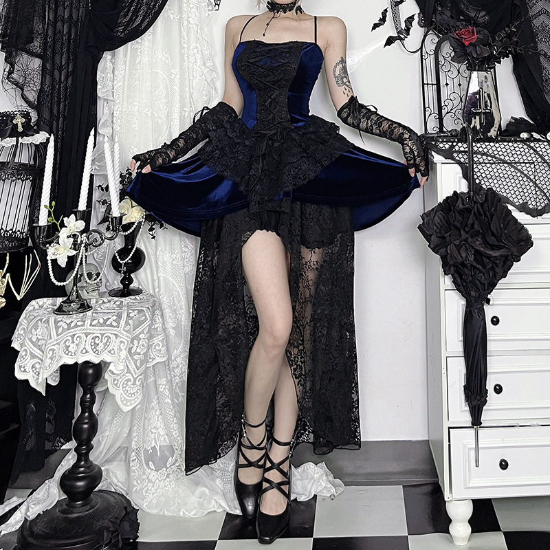 【Cross End】Dark Gothic Luxurious Palace Velvet Dress 2026 New Style Gothic Punk Light Asian Style