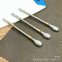 Gold-plated ring stainless steel creative detachable and easy to clean straw mixing spoon foreign trade mug tea spoon straw