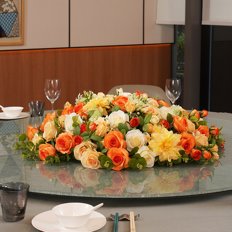 Hotel Large Round Table Turntable Emulation Flower High-end Dining Room Dining Room Table Flower Pendulum Hotel Decoration Flower Large Furnishing