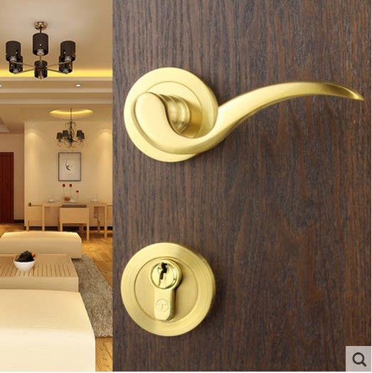 American copper lock golden door lock minimalist American indoor two-piece lock room door full copper bedroom plate hand lock ME2230
