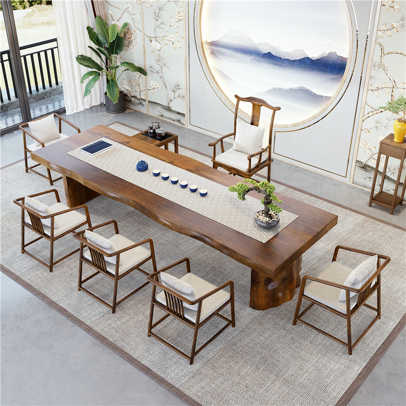 Solid Wood Large Plate Tea Table Chair Combination New Chinese Tea Table Zen tea table office Gongfu tea log tea table
