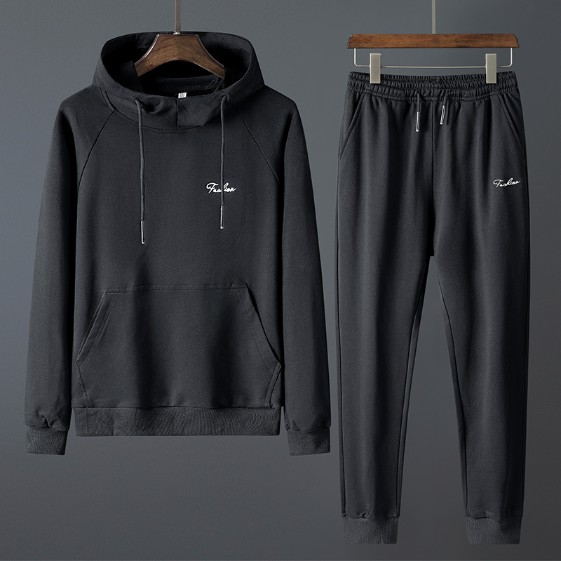 Fat man plus fat plus sports suit men's spring and autumn casual wear fat man clothes large size hooded sweater two-piece set