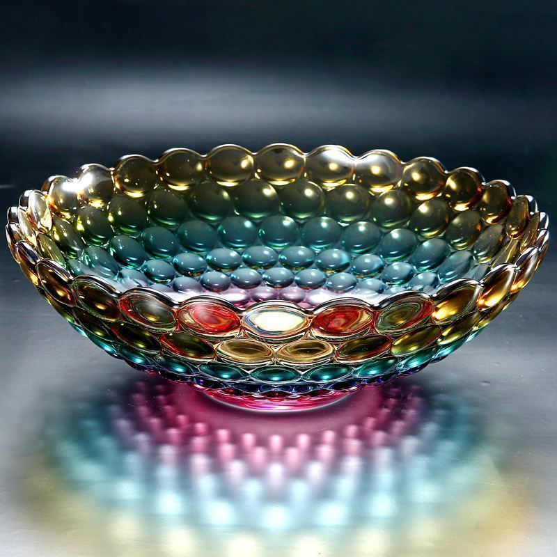 Pearlescent Fruit Plate, Crystal Glass Fruit Plate, Large Luxury Coffee Table Candy Plate, Snack Display Plate for Home Use, Housewarming Gift