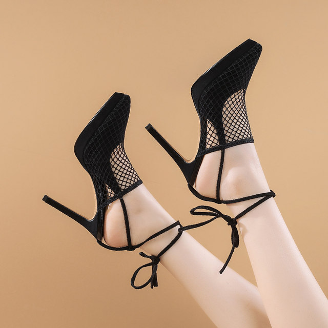 ເກີບຜ້າໃບຕາຫນ່າງ sheepskin toe-cap sandals 2024 ພາກຮຽນ spring ແລະ summer ຮູບແບບໃຫມ່ pointed toe stiletto heels ກັນນ້ໍາເວທີເກີບແມ່ຍິງ