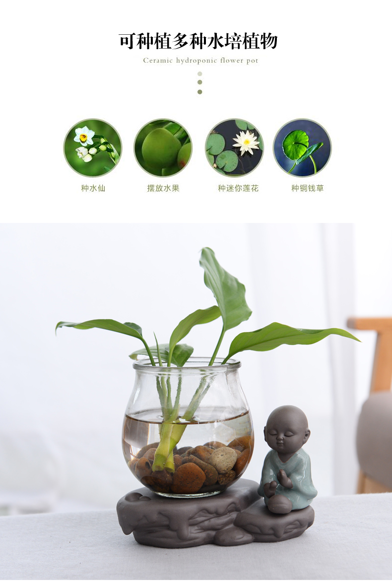 Hydroponic grass cooper ceramic flower pot zen non - porous glass Hydroponic other white palm lucky bamboo flowers and fleshy flower pot