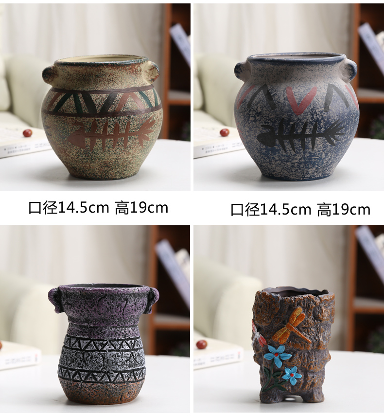 Green, the plants potted meat mage, Green plant ceramic flower pot European contracted more move potted flowers, old running the ceramic flower pot